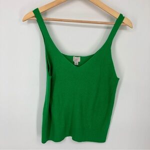 A New Day Womens Camisole Tank Top Size Large‎ Kelly Green Ribbed Sweater V Neck